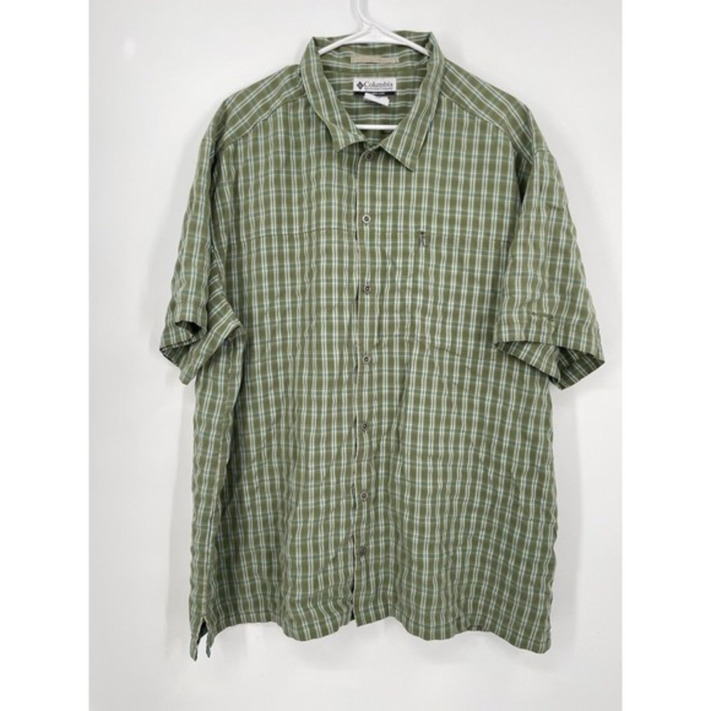 Columbia Men's Short Sleeved‎ Shirt Green Brown Checkered Cotton Size XXL